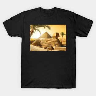 Sphinx and pyramid in Egyptian desert T-Shirt